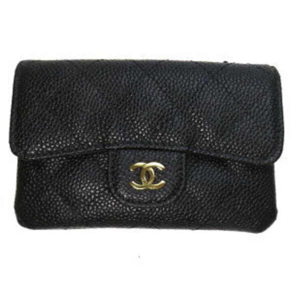 Chanel Handbags - CHANEL Matelasse Caviar Leather Coin Wallet Case circa Black